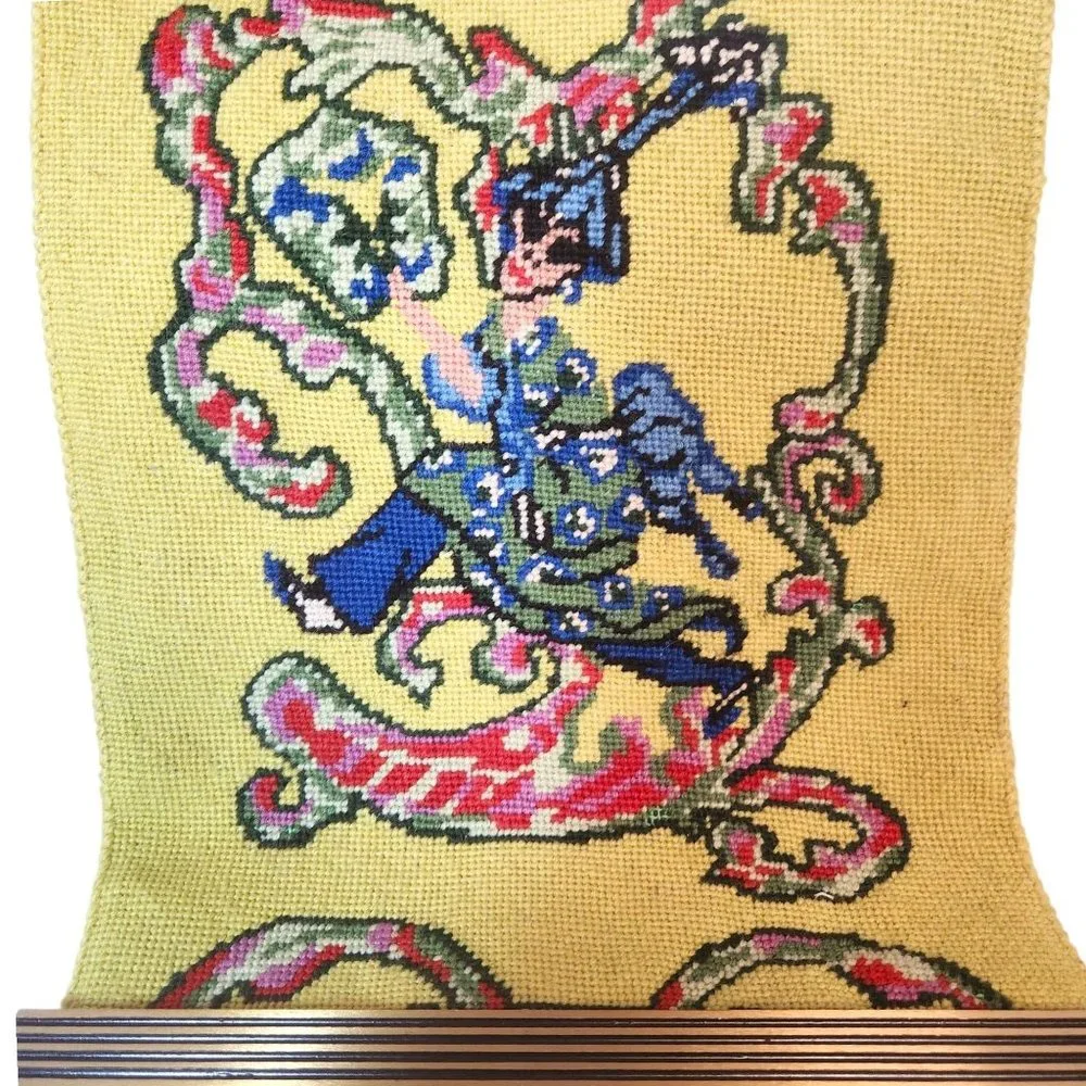 Vintage MCM Mid Century Modern Asian Inspired Needlepoint Wall Tapestry Hanging